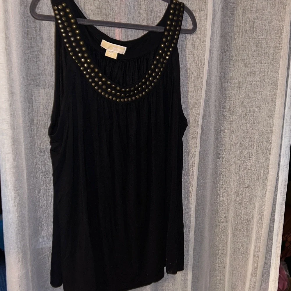 Michael Kors Sleeveless Black Studded Scoop Neck Women's Top sz 2X